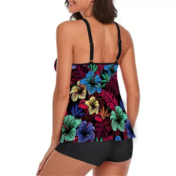 LALAGEN Womens Plus Size Tankini Swimsuit Two Piece Bathing Suits Swim Tank Top with Boy ShortZcolorful Flower