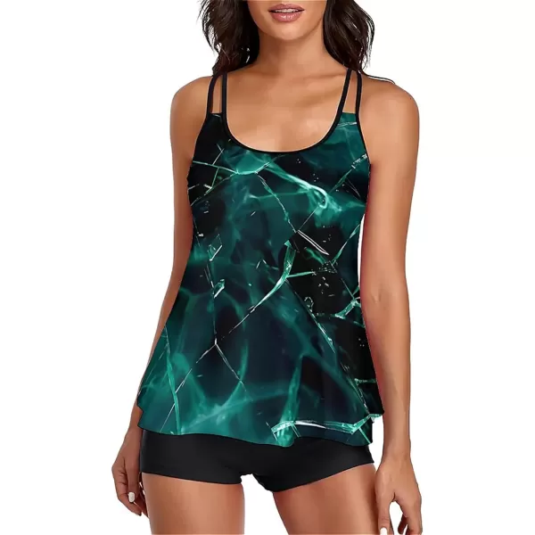 LALAGEN Womens Plus Size Tankini Swimsuit Two Piece Bathing Suits Swim Tank Top with Boy ShortZdark Green Black