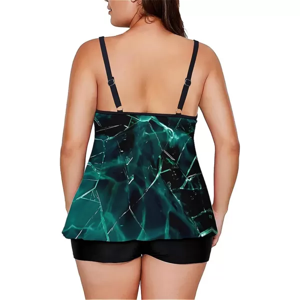 LALAGEN Womens Plus Size Tankini Swimsuit Two Piece Bathing Suits Swim Tank Top with Boy ShortZdark Green Black