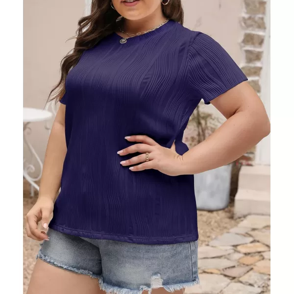 LALAGEN Womens Plus Size Work Tops Summer Crew Neck Short Sleeve Textured Tunic Business Casual T Shirt Basic Top BlouseNavy Blue