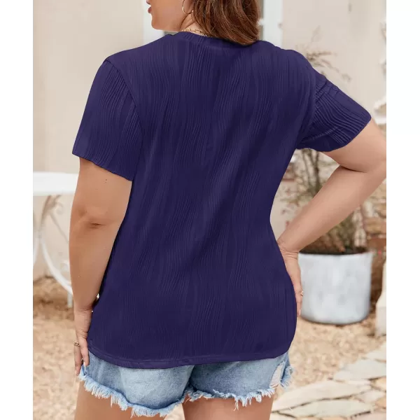 LALAGEN Womens Plus Size Work Tops Summer Crew Neck Short Sleeve Textured Tunic Business Casual T Shirt Basic Top BlouseNavy Blue