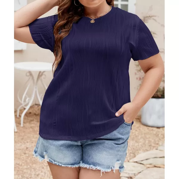 LALAGEN Womens Plus Size Work Tops Summer Crew Neck Short Sleeve Textured Tunic Business Casual T Shirt Basic Top BlouseNavy Blue