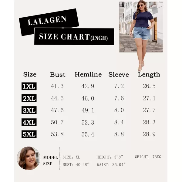 LALAGEN Womens Plus Size Work Tops Summer Crew Neck Short Sleeve Textured Tunic Business Casual T Shirt Basic Top BlouseNavy Blue