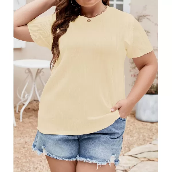 LALAGEN Womens Plus Size Work Tops Summer Crew Neck Short Sleeve Textured Tunic Business Casual T Shirt Basic Top BlouseOffwhite