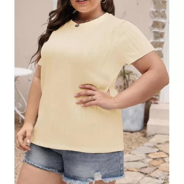 LALAGEN Womens Plus Size Work Tops Summer Crew Neck Short Sleeve Textured Tunic Business Casual T Shirt Basic Top BlouseOffwhite