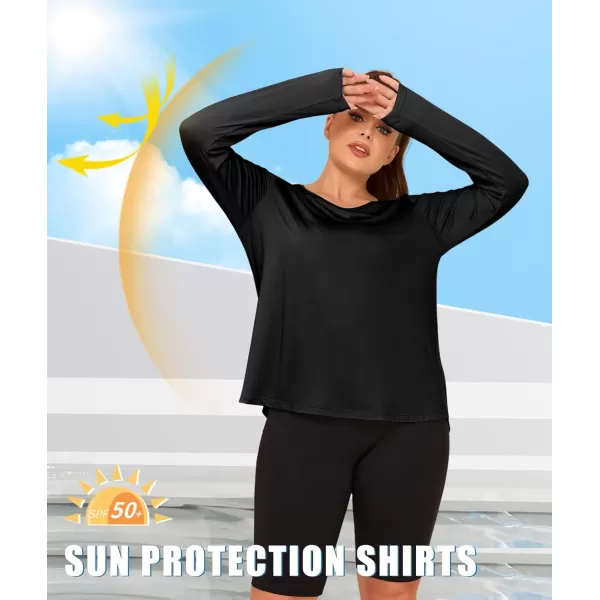 LALAGEN Womens UPF 50 Sun Shirts Plus Size Long Sleeve UV Protection Workout Tops Quick Dry Athletic Hiking ShirtBlack