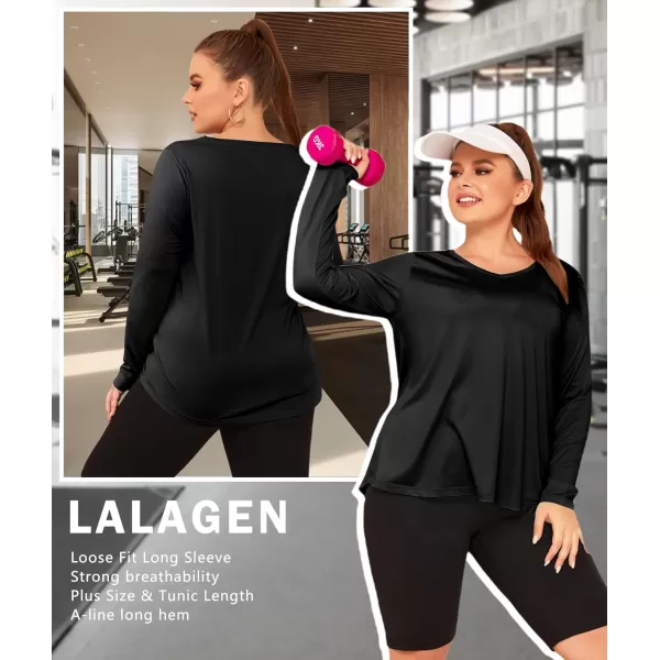 LALAGEN Womens UPF 50 Sun Shirts Plus Size Long Sleeve UV Protection Workout Tops Quick Dry Athletic Hiking ShirtBlack