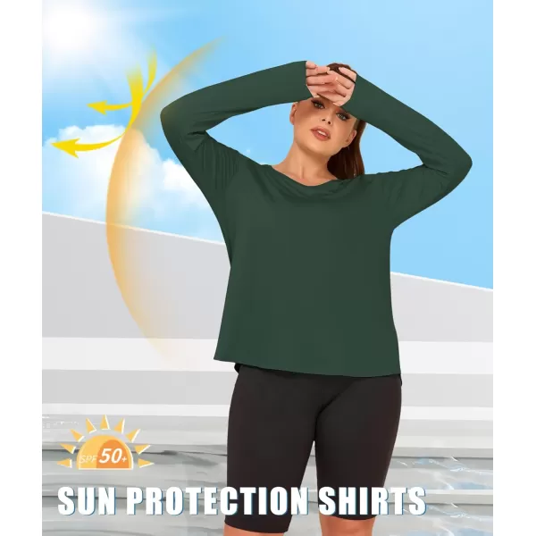 LALAGEN Womens UPF 50 Sun Shirts Plus Size Long Sleeve UV Protection Workout Tops Quick Dry Athletic Hiking ShirtGreen