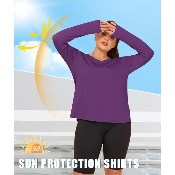 LALAGEN Womens UPF 50 Sun Shirts Plus Size Long Sleeve UV Protection Workout Tops Quick Dry Athletic Hiking ShirtPurple