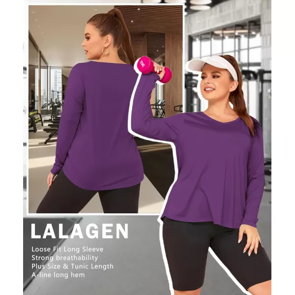 LALAGEN Womens UPF 50 Sun Shirts Plus Size Long Sleeve UV Protection Workout Tops Quick Dry Athletic Hiking ShirtPurple