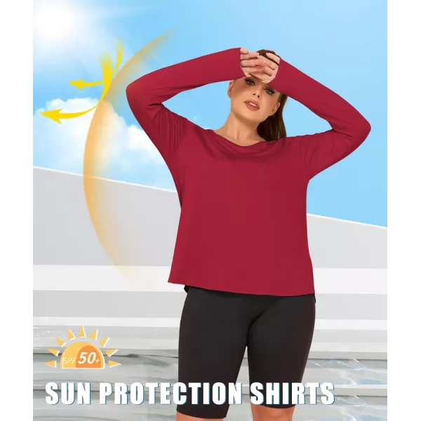 LALAGEN Womens UPF 50 Sun Shirts Plus Size Long Sleeve UV Protection Workout Tops Quick Dry Athletic Hiking ShirtRed
