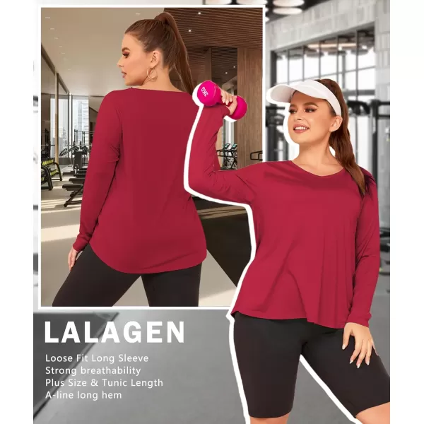 LALAGEN Womens UPF 50 Sun Shirts Plus Size Long Sleeve UV Protection Workout Tops Quick Dry Athletic Hiking ShirtRed