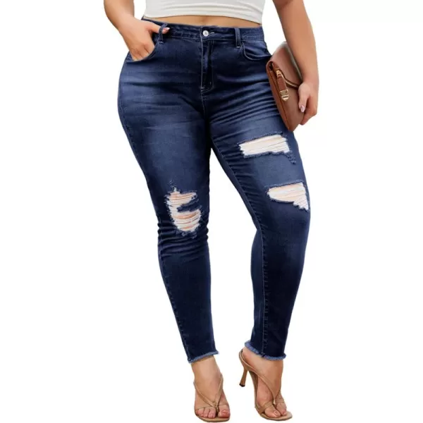 LALAGEN Women 2024 Plus Size Skinny Jeans Stretchy High Waisted Ankle Jean Destroyed Ripped Denim PantsDeep Blue