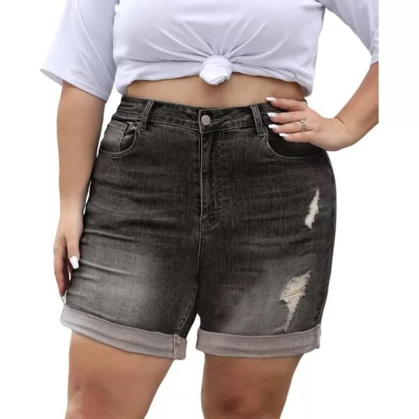 LALAGEN Women Plus Size Jean Shorts Stretchy High Waisted Distressed Ripped Denim Shorts Trendy Summer Casual JortsGrey