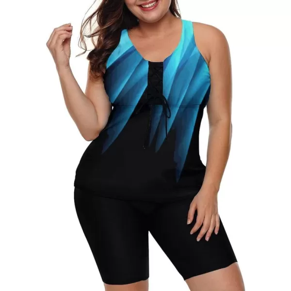 LALAGEN Womens 2024 Plus Size Tankini Swimsuit Rash Guard Capris Athletic Two Piece Swimwear Bathing Suits for Women S5XBlack Blue