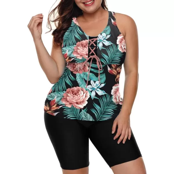 LALAGEN Womens 2024 Plus Size Tankini Swimsuit Rash Guard Capris Athletic Two Piece Swimwear Bathing Suits for Women S5XFloral Black Nude