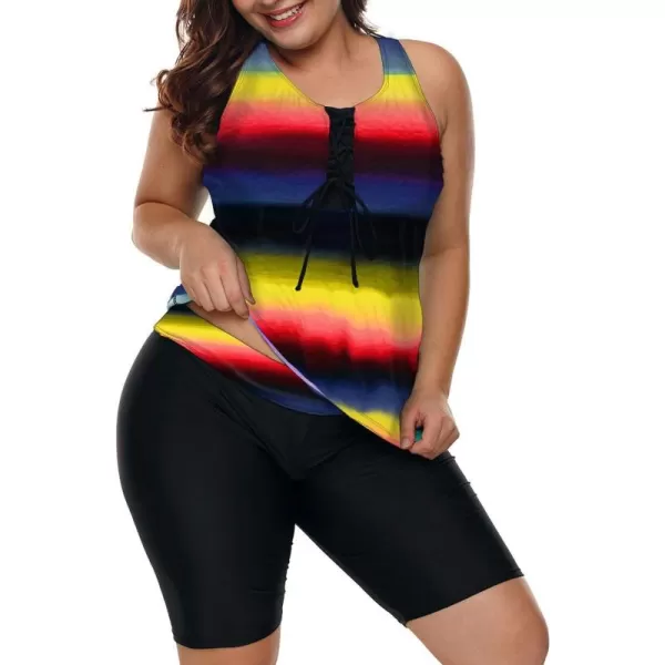 LALAGEN Womens 2024 Plus Size Tankini Swimsuit Rash Guard Capris Athletic Two Piece Swimwear Bathing Suits for Women S5XYellow Stripe