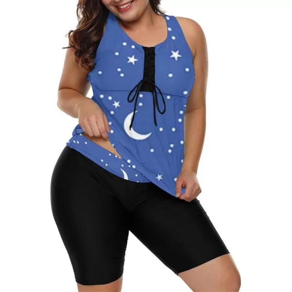 LALAGEN Womens 2024 Plus Size Tankini Swimsuit Rash Guard Capris Athletic Two Piece Swimwear Bathing Suits for Women S5XZblue Starry Sky