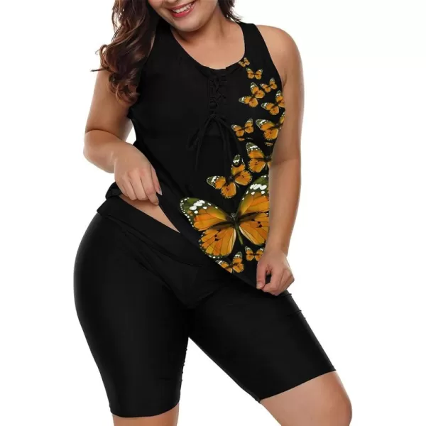 LALAGEN Womens 2024 Plus Size Tankini Swimsuit Rash Guard Capris Athletic Two Piece Swimwear Bathing Suits for Women S5XZgolden Butterfly