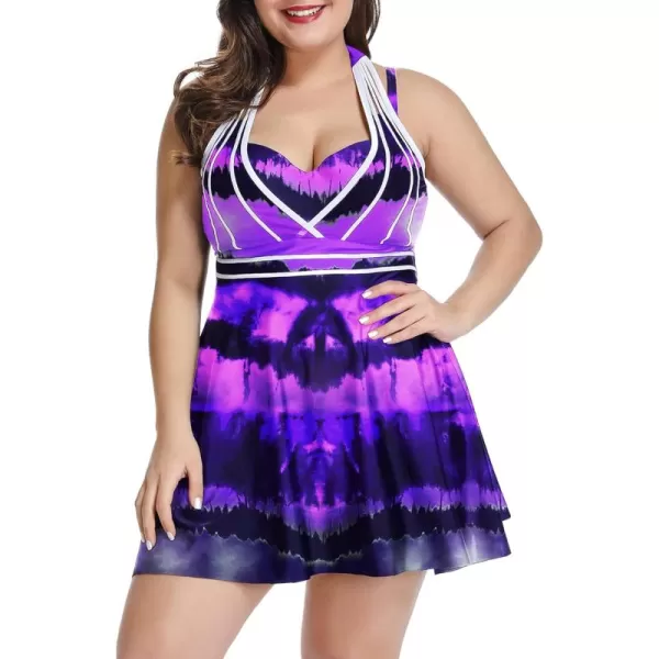 LALAGEN Womens Halter Swimdress Plus Size Two Piece Swimsuit Tankini SetInk Purple