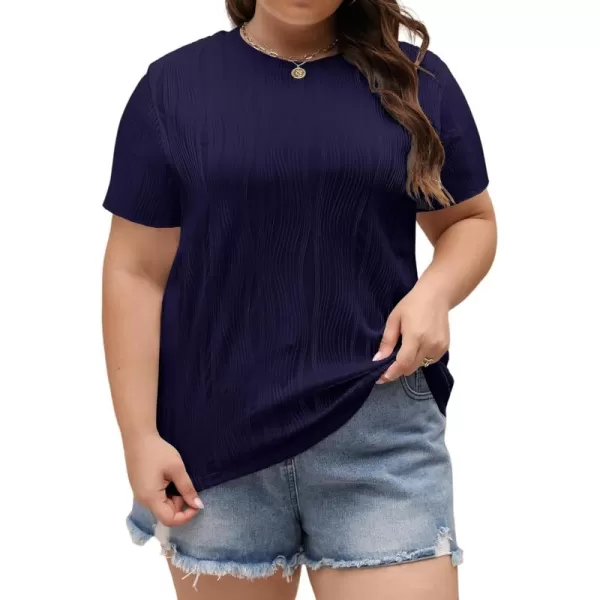 LALAGEN Womens Plus Size Work Tops Summer Crew Neck Short Sleeve Textured Tunic Business Casual T Shirt Basic Top BlouseNavy Blue