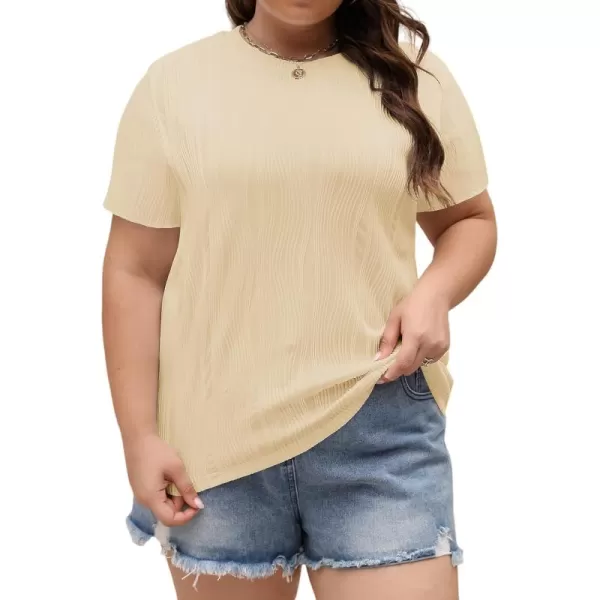 LALAGEN Womens Plus Size Work Tops Summer Crew Neck Short Sleeve Textured Tunic Business Casual T Shirt Basic Top BlouseOffwhite