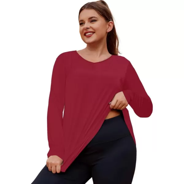 LALAGEN Womens UPF 50 Sun Shirts Plus Size Long Sleeve UV Protection Workout Tops Quick Dry Athletic Hiking ShirtRed