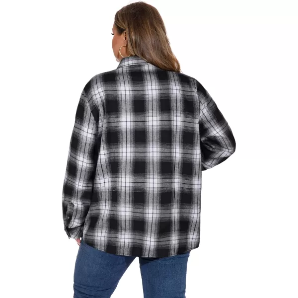 imageLALAGEN Plus Size Flannel Shirts for Women 2024 Oversized Boyfriend Plaid Shirt Casual Long Sleeve Button Down Tops BlouseBlack