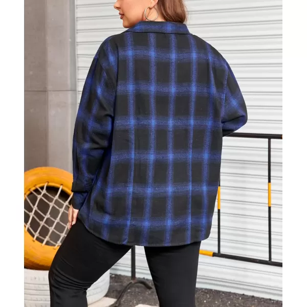 imageLALAGEN Plus Size Flannel Shirts for Women 2024 Oversized Boyfriend Plaid Shirt Casual Long Sleeve Button Down Tops BlouseBlack Blue