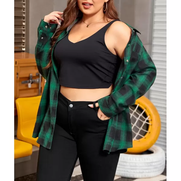 imageLALAGEN Plus Size Flannel Shirts for Women 2024 Oversized Boyfriend Plaid Shirt Casual Long Sleeve Button Down Tops BlouseBlack Green