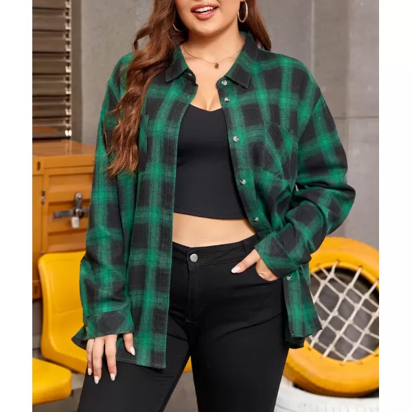 imageLALAGEN Plus Size Flannel Shirts for Women 2024 Oversized Boyfriend Plaid Shirt Casual Long Sleeve Button Down Tops BlouseBlack Green