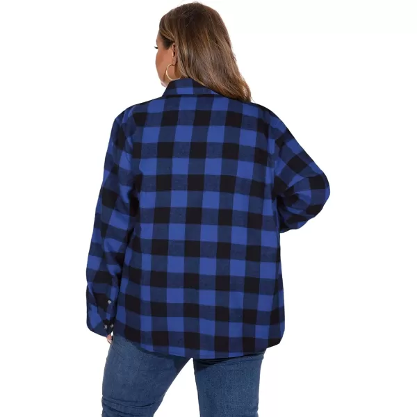 imageLALAGEN Plus Size Flannel Shirts for Women 2024 Oversized Boyfriend Plaid Shirt Casual Long Sleeve Button Down Tops BlouseBlue