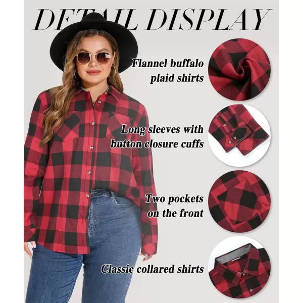 imageLALAGEN Plus Size Flannel Shirts for Women 2024 Oversized Boyfriend Plaid Shirt Casual Long Sleeve Button Down Tops BlouseChristmas Red