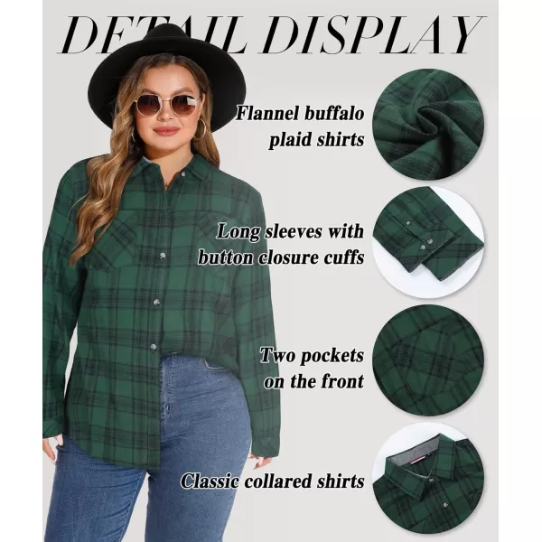 imageLALAGEN Plus Size Flannel Shirts for Women 2024 Oversized Boyfriend Plaid Shirt Casual Long Sleeve Button Down Tops BlouseGreen