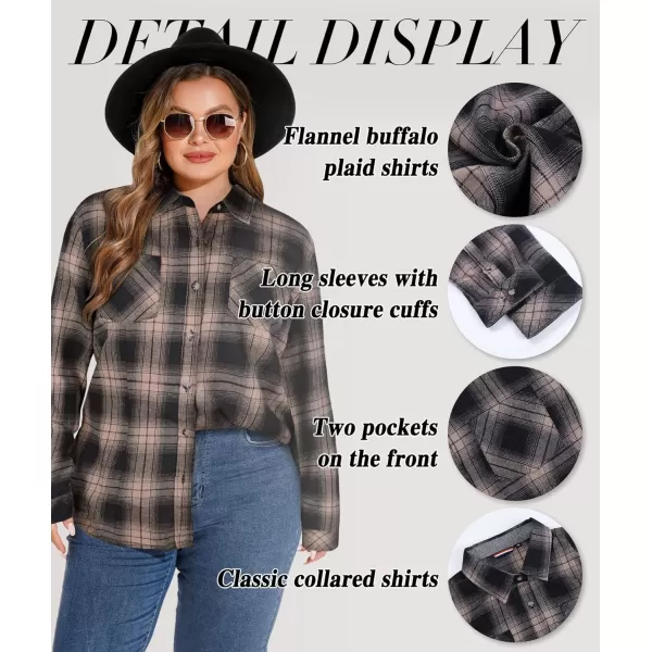 imageLALAGEN Plus Size Flannel Shirts for Women 2024 Oversized Boyfriend Plaid Shirt Casual Long Sleeve Button Down Tops BlouseKhaki