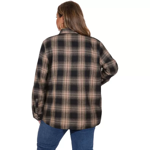 imageLALAGEN Plus Size Flannel Shirts for Women 2024 Oversized Boyfriend Plaid Shirt Casual Long Sleeve Button Down Tops BlouseKhaki