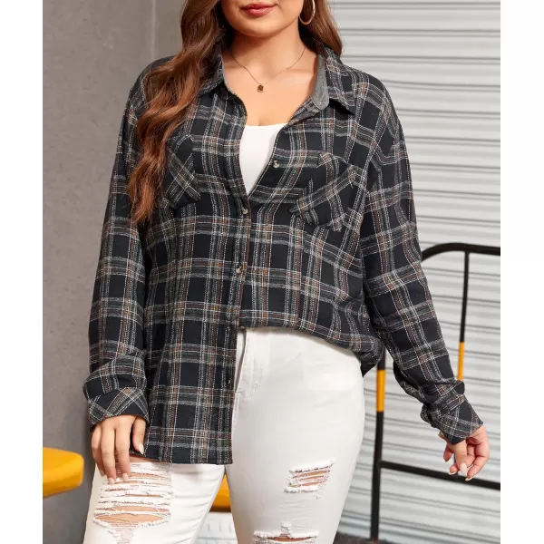 imageLALAGEN Plus Size Flannel Shirts for Women 2024 Oversized Boyfriend Plaid Shirt Casual Long Sleeve Button Down Tops BlouseNavy