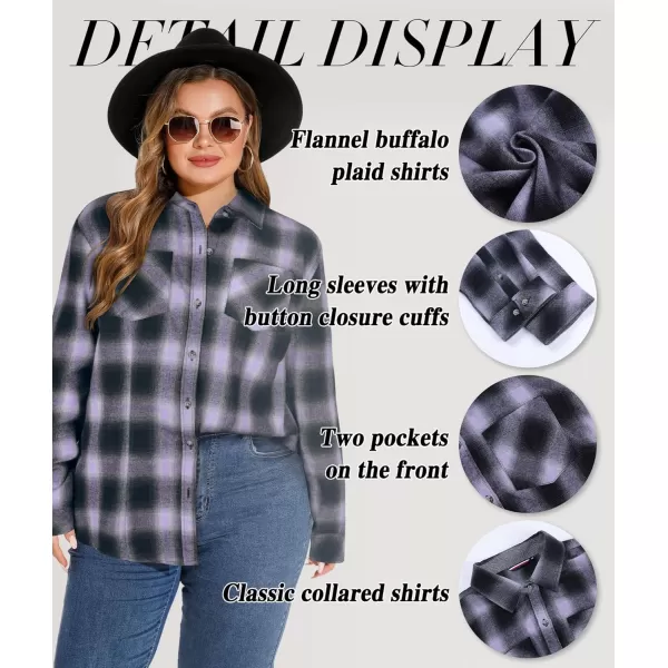 imageLALAGEN Plus Size Flannel Shirts for Women 2024 Oversized Boyfriend Plaid Shirt Casual Long Sleeve Button Down Tops BlousePurple