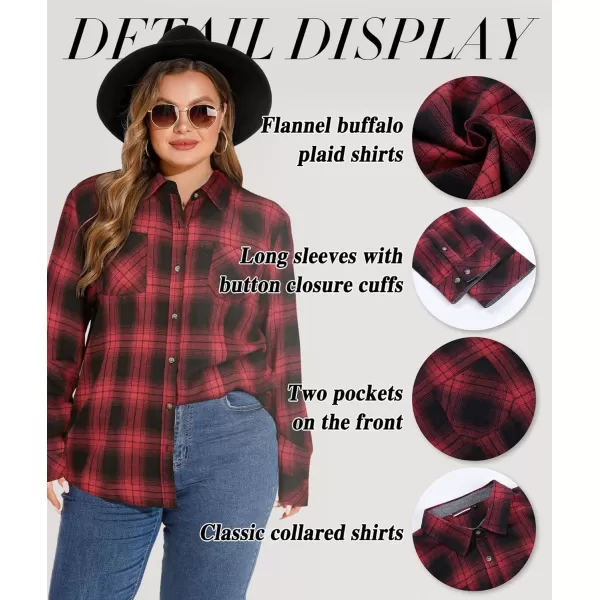 imageLALAGEN Plus Size Flannel Shirts for Women 2024 Oversized Boyfriend Plaid Shirt Casual Long Sleeve Button Down Tops BlouseRed