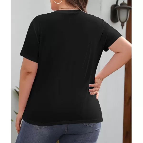 imageLALAGEN Plus Size Short Sleeve V Neck T Shirts for Women Casual Summer Tshirts Basic Tunic Tops Loose Fit TeeBlack