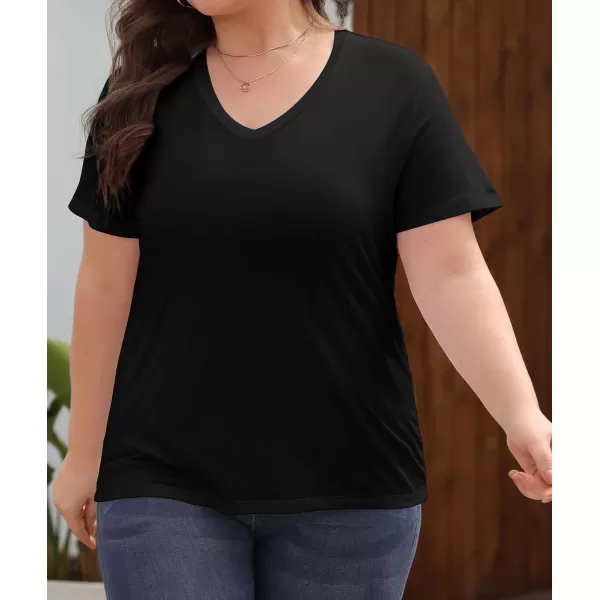 imageLALAGEN Plus Size Short Sleeve V Neck T Shirts for Women Casual Summer Tshirts Basic Tunic Tops Loose Fit TeeBlack