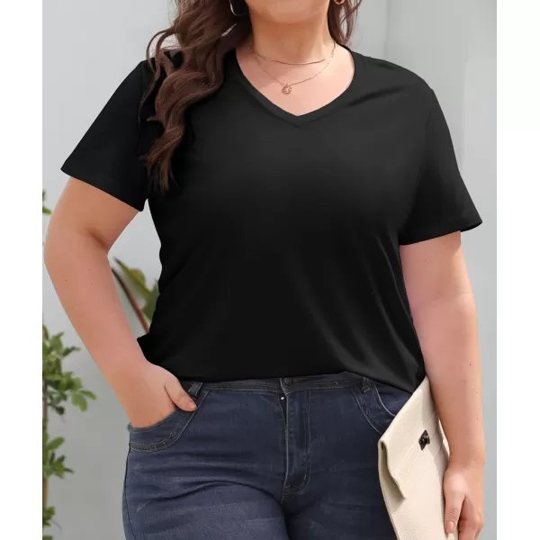 imageLALAGEN Plus Size Short Sleeve V Neck T Shirts for Women Casual Summer Tshirts Basic Tunic Tops Loose Fit TeeBlack