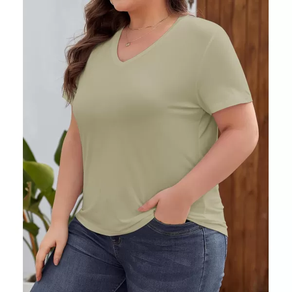 imageLALAGEN Plus Size Short Sleeve V Neck T Shirts for Women Casual Summer Tshirts Basic Tunic Tops Loose Fit TeeDark Green