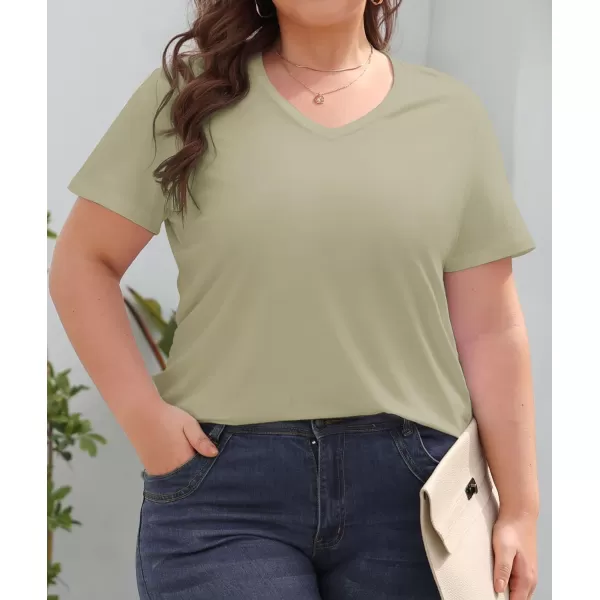 imageLALAGEN Plus Size Short Sleeve V Neck T Shirts for Women Casual Summer Tshirts Basic Tunic Tops Loose Fit TeeDark Green