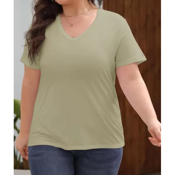 imageLALAGEN Plus Size Short Sleeve V Neck T Shirts for Women Casual Summer Tshirts Basic Tunic Tops Loose Fit TeeDark Green