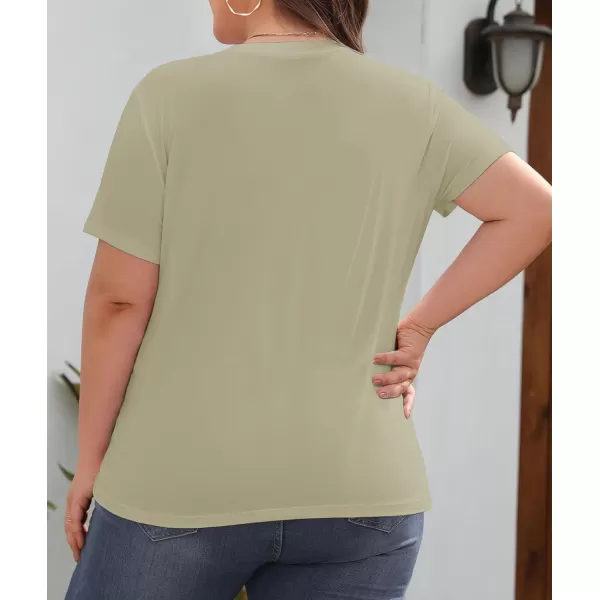 imageLALAGEN Plus Size Short Sleeve V Neck T Shirts for Women Casual Summer Tshirts Basic Tunic Tops Loose Fit TeeDark Green