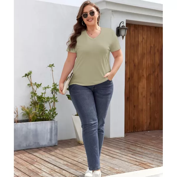 imageLALAGEN Plus Size Short Sleeve V Neck T Shirts for Women Casual Summer Tshirts Basic Tunic Tops Loose Fit TeeDark Green