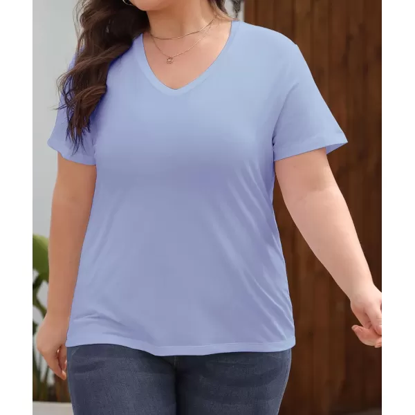 imageLALAGEN Plus Size Short Sleeve V Neck T Shirts for Women Casual Summer Tshirts Basic Tunic Tops Loose Fit TeeLight Blue