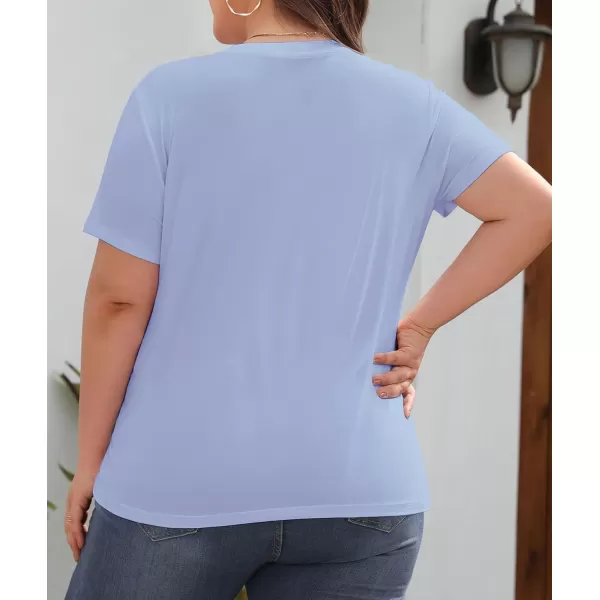 imageLALAGEN Plus Size Short Sleeve V Neck T Shirts for Women Casual Summer Tshirts Basic Tunic Tops Loose Fit TeeLight Blue