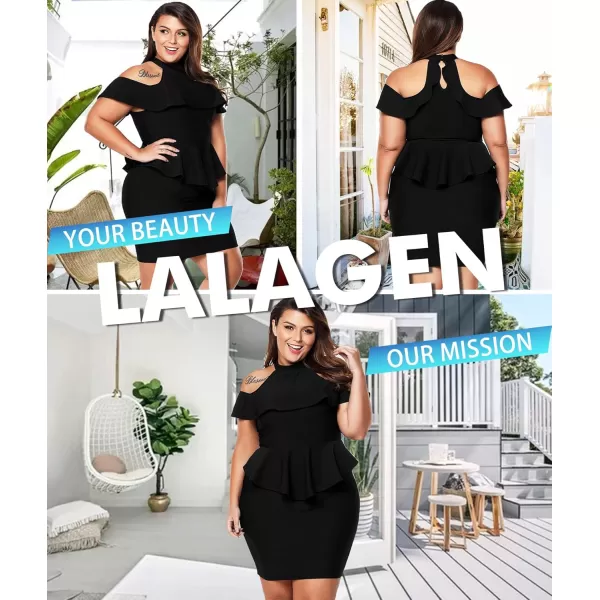 imageLALAGEN Womens Plus Size Cold Shoulder Peplum Dress Bodycon Party DressesBlack